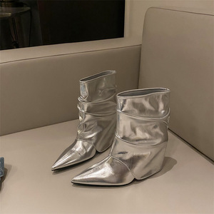 Factory Direct Wholesale Women's Thigh High Cowboy <b>Boots</b> Pointed Winter Fashion Microfiber Leather Coarse Heel Slip-On Closure - Product Image 5