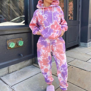 Conjunto de sudadera con capucha y logotipo personalizado para mujer, conjunto de 2 piezas de alta calidad, 350 Gsm, chándal de algodón orgánico polar, ropa de mujer 2025 Tye dye - Product Image 1