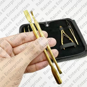 Complete Professional Manicure Hair Extension Tools Kit Stainless Steel Gold Plated 5-in-1 Cuticle Nippers <b>Nail</b> Pushers <b>Scissors</b> - Product Image 2