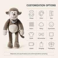 Peluche singe personnalisée de 10 cm, adorable mini-poupée en peluche, conception OEM ODM pour cadeaux en gros