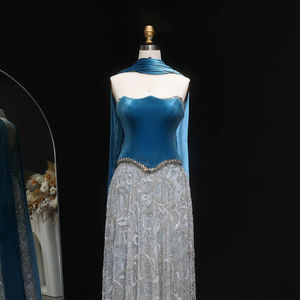 Jancember LSZ793 eşarp ile güzel kadife kristal payetli Mermaid akşam parti balo elbise - Product Image 3