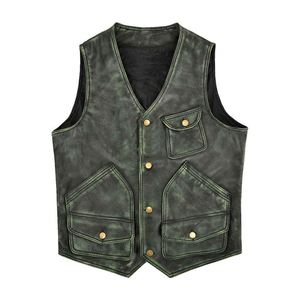 Gilet de motard en cuir véritable pour homme avec une coupe traditionnelle conçue pour un confort de conduite quotidien et un look moto simple et intemporel - Product Image 4