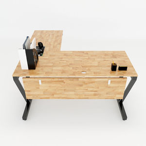 SFVC003-Minimalist Ergonomic V-Shaped Iron Leg High Quality Rubber Wood L-Shape <b>Corner</b> <b>Desk</b> - Product Image 2