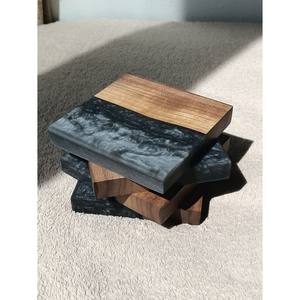 Posavasos de resina de madera de estilo americano, Forma cuadrada ecológica, juego de posavasos de Color marrón y azul, utensilios de cocina para el hogar, posavasos personalizados de 4 piezas - Product Image 2