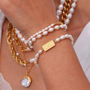 Acero inoxidable antideslustre joyería occidental pendientes de perlas de agua dulce pulsera collar de oro - Product Image 6