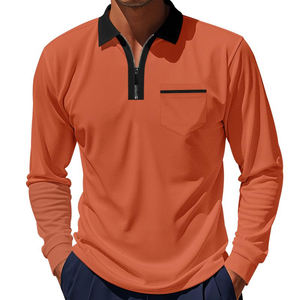 High Quality Men's Polo <b>Shirts</b> with Contrasting Zip-Up Collar Front Pocket Long Sleeves Digital Printing Logo Polo <b>Shirt</b> - Product Image 2