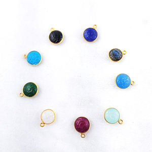 จี้รูปฝาสีเงินทำมือแกะสลักดอกไม้พลอยธรรมชาติ - Product Image 2