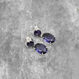 Boucles d'oreilles de style bohème plaqué argent sterling Super 925 à la mode améthyste pierre précieuse lunette naturelle anniversaire approvisionnement - Product Image 4