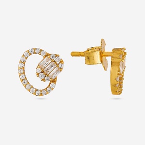 92.5 Silver <b>Earrings</b> with 14K Gold Main Material Diamond <b>Emerald</b> Cut <b>Stud</b> and Hoop Geometric Trendy Style for Engagement - Product Image 3