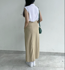 Jupe décontractée en lin mélangé viscose respirante, inaltérable, infroissable, taille naturelle, longueur midi, fabrication vietnamienne - Product Image 5