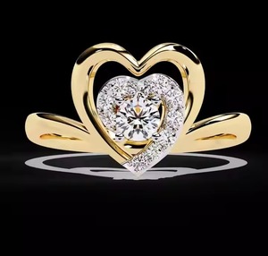 แหวนหมั้นฮาโลเจนหัวใจสีโรสโกลด์10K แหวนเพชรมอยซาไนต์แท้เป็นของขวัญที่สมบูรณ์แบบสำหรับเธอสัญญาแหวนหมั้น - Product Image 1