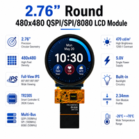 Modul LCD Bundar 2,76 Inci 480x480 QSPI SPI 8080 Interface Tanpa Sentuh 470 Nits Modul LCD TFT Sirkular untuk HMI Industri