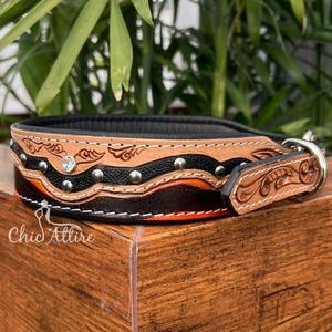 Vente chaude dernier collier de chien en cuir taillé à la main Floral pour animaux de compagnie véritable accessoire réglable rembourré en cuir véritable pour ceinture de cou - Product Image 1