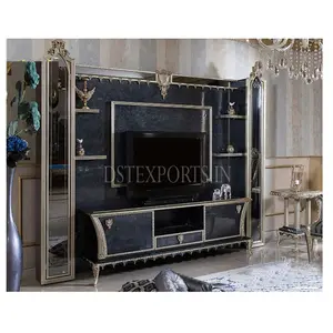Latest and Luxury Design TV Unit for Living Room Luxury Hand Carved Designer Tv Walls Set Victorian Formal Teak Wood Tv Stand