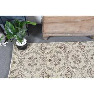 Tapis turc Vintage 4x6,7 pieds Beige marron fait à la main en laine grande surface Patchwork Design pour chambre d'adolescent Rectangle couloir Latex soutenu - Product Image 5