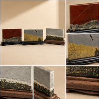 Ornement en tranches de cristal faites à la main, plaque paysagère en pierre naturelle avec support en bois pour salon, bureau, étagère, décoration intérieure, cadeau