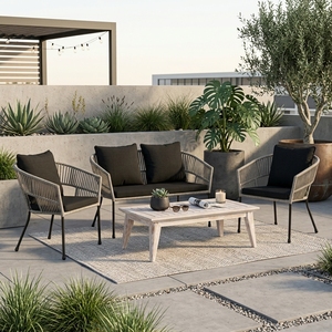 <b>Grey</b> Outdoor Garden Furniture <b>Set</b> Aluminium Frame Woven Rope Sofa Armchairs Wooden Coffee <b>Table</b> Patio Decor Setup Art Design - Product Image 2