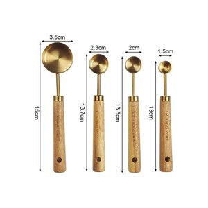 Gold Stainless Steel <b>Measuring</b> <b>Spoon</b> Set with Wooden Handle 4 Pcs Small Scoops - Product Image 3