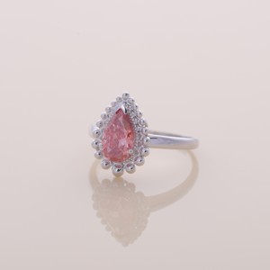 IGI Certified Pear Cut Pink Lab Grown Diamond Vintage Beaded Halo Engagement / Wedding <b>Ring</b> in 14K Rose / White & Yellow Gold - Product Image 2