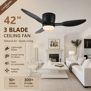 42 Inch Flush Mount <b>Ceiling</b> Fan with <b>Light</b> and <b>Remote</b> <b>Control</b>, 3 Blade <b>Ceiling</b> Fan for Bedroom Living Room - Product Image 1