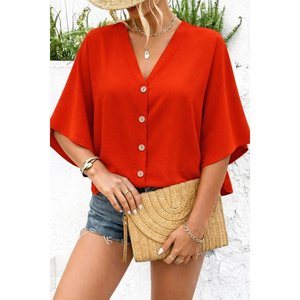 Blusa Aerobin de Manga Corta con Cuello en V y Botones Delanteros para Mujer de Jane's, Corte Holgado Informal - Product Image 1