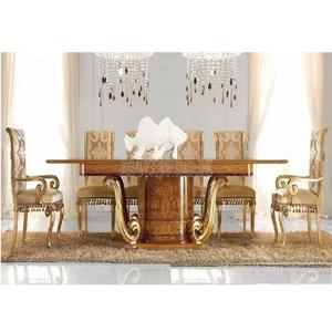 Mesa de comedor exclusiva de madera maciza de 10 plazas para el hogar, muebles de comedor de madera de teca europea, juego de comedor tallado de aspecto antiguo - Product Image 1