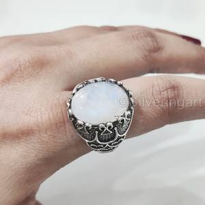Bague en argent sterling 925 pour homme, pierre de lune arc-en-ciel naturelle bleue, pierre de naissance de juin, bijoux arabes, vente en gros - Product Image 5