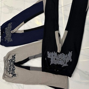 Pantalones de chándal acampanados de cintura con cordón pesado de felpa francesa lavados con ácido para cortar y coser diamantes de imitación personalizados - Product Image 3