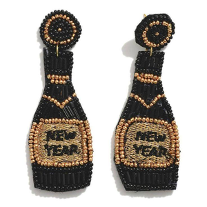 Boucles d'oreilles brodées de perles de graines, joyeux nouvel an, bijoux classiques faits à la main en Inde avec pierre principale en perle - Product Image 1