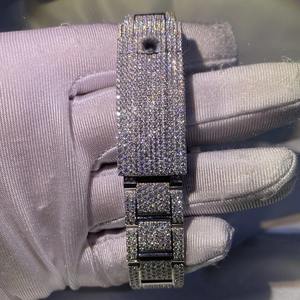 Hip Hop Stylish Men's <b>Wrist</b> Watch Moissanite Diamond VVS Clarity Quartz Movement Leather <b>Band</b>-Crafted Jewelry - Product Image 3