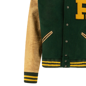 Veste universitaire en laine mélangée verte pour homme avec col montant brodé et fermeture à boutons en corne High Street Style en hiver - Product Image 4