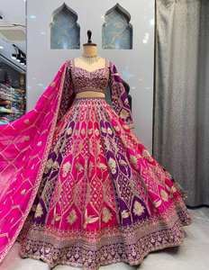 Lancement du tissu de soie Chinon Lehenga Qualité exceptionnelle avec des couches de canette et de toile Une fusion parfaite de glamour et de confort - Product Image 1