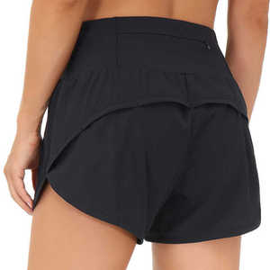 Short de sport pratique taille haute pour femme avec poche sans couture à cordon réglable et décoration à motif pour le yoga et le sport - Product Image 3