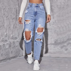 Nouveau Design élégant pantalon en détresse Top qualité Slim-Fit pantalon en jean lavé 100% coton pantalon respirant à séchage rapide pour femmes - Product Image 1