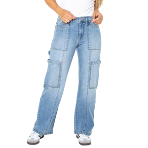 Pantalons pour femmes Boyfriend Denim Jeans Streetwear Fashion Multi Pockets Flared Pleated Pantalones Baggy Cargo Pants For Women - Product Image 2