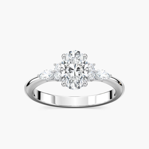 Anillo de Compromiso con Diamante Cultivado en Laboratorio de Corte Ovalado de 2.00 CT, Piedras Laterales Redondas y en Forma de Pera, Certificado, Oro Sólido de 14K, Anillo de Novia para Mujer - Product Image 1