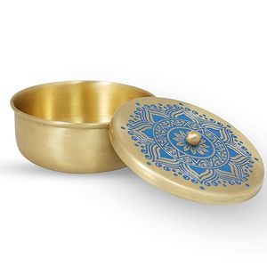 Cuenco de tuerca de latón con diseño grabado a mano y esmalte pintado a mano-Azul - Product Image 5