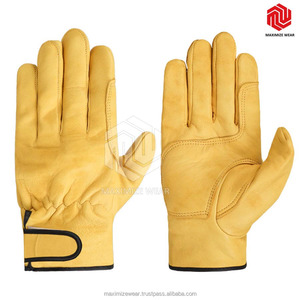 Guantes de trabajo mecánicos de seguridad para hombre, guantes de cuero Industrial, color amarillo y blanco, para conducir, gran oferta - Product Image 2