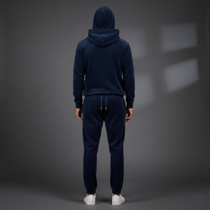 Conjunto de Sudadera con Capucha y Pantalones para Hombre, de Lujo, Mezcla de Algodón y Terciopelo, Lavado Ácido, Estampado, Azul Medianoche Profundo, Felpa Suave - Product Image 5