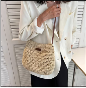 Bolso de Hombro de Paja Tejido a Mano para Mujer, Estilo Moderno, Bolso de Playa de Macramé y Ganchillo - Product Image 2