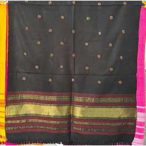 Hand Woven Black <b>Acrylic</b> Wool Shawl Embroidered Ethnic Style with <b>Mirror</b> Work and Printing Pattern Made From Polyester - Product Image 1