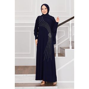 Robe Hijab Sandy Bleu Marine avec Détail Pierre Vêtement de Sécurité Produit - Product Image 4