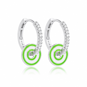 Boucles d'oreilles pendantes en émail vert phosphoreux avec pierre CZ, bijoux fins faits à la main en argent sterling 925 turc, vente en gros pour femmes - Product Image 2