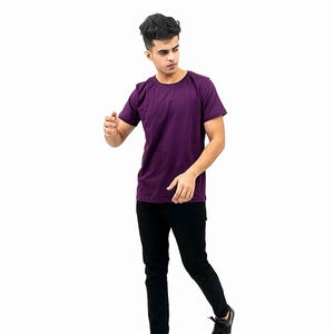 T-shirt décontracté uni à col rond, couleur personnalisée, 100% coton polyester, t-shirts à manches courtes vierges pour garçons - Product Image 6