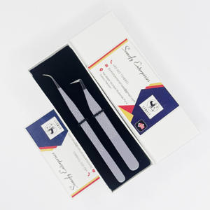 Juego de pinzas de extensión de pestañas de acero inoxidable con logotipo personalizado, puntas de volumen redondeadas sostenibles, puntas de fibra curvada, logotipo personalizable - Product Image 3