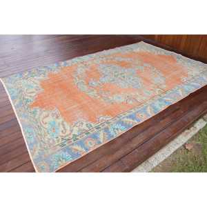 พรมขนาด 5.6x8.8 ฟุต, พรมตุรกีโบราณขนาดใหญ่, พรมขนสัตว์สีส้ม - Product Image 2