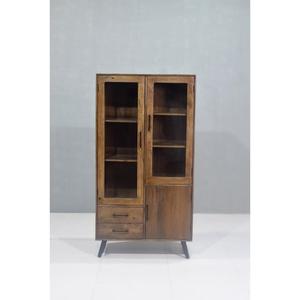 Armoire contemporaine en bois de manguier massif pieds en fer élégants porte en verre affichage stockage pour salon chambre ferme pour hôtel Villa - Product Image 5