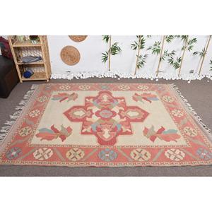 พรมตุรกีวินเทจขนาดใหญ่ 5.5x7.6 ฟุต สีเบจ ทำจากขนสัตว์แท้ - Product Image 2
