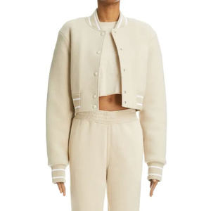 Chaqueta universitaria de mujer hecha a medida de alta calidad, cuerpo de lana y mangas de cuero brillante, chaqueta universitaria de béisbol Letterman para mujer - Product Image 1