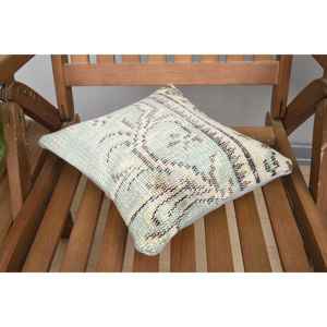 Beige Wool Kantha <b>Patchwork</b> Pillow 12x12 Inch Luxury Rustic <b>Throw</b> Pillow Vintage Fluffy Embroidered Printed Patterns for Floor - Product Image 4